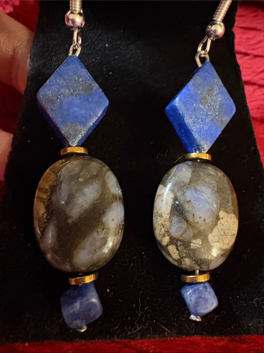 Hand Crafted Lapis Lazuli and Latvikite Stone Drop Earrings